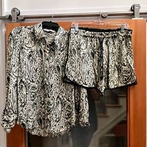 Zara matching silk-like shirt and shorts. Size Large